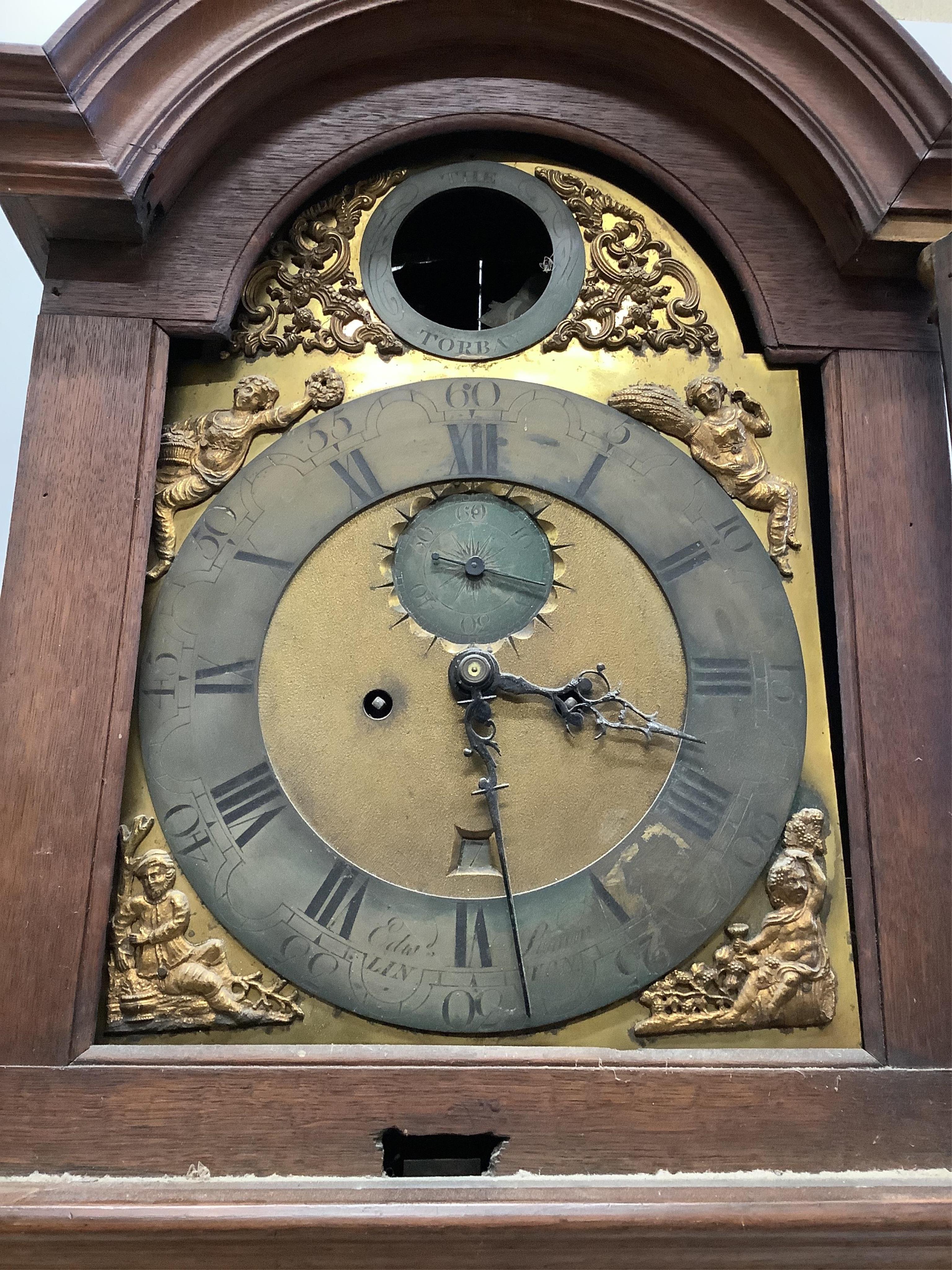 A George III oak eight day longcase clock, height 212cm. Condition - poor
